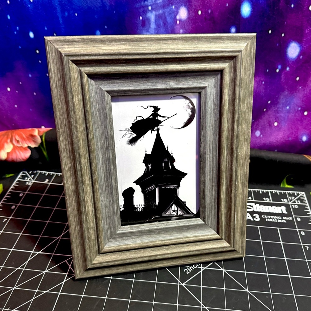 Flying Witch Halloween Wall Art Gothic Moonlit Silhouette Pagan Mythology Magic - Picture 2 of 9